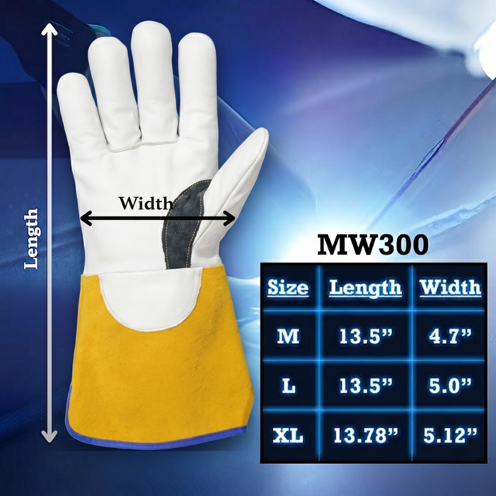 MapleWeld MW300 Goatskin TIG Welding Gloves with Yellow Split Leather Cuff
