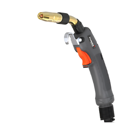 Parker Bernard style 15 ft air-cooled MIG gun with grey handle, orange trigger and brass nozzle