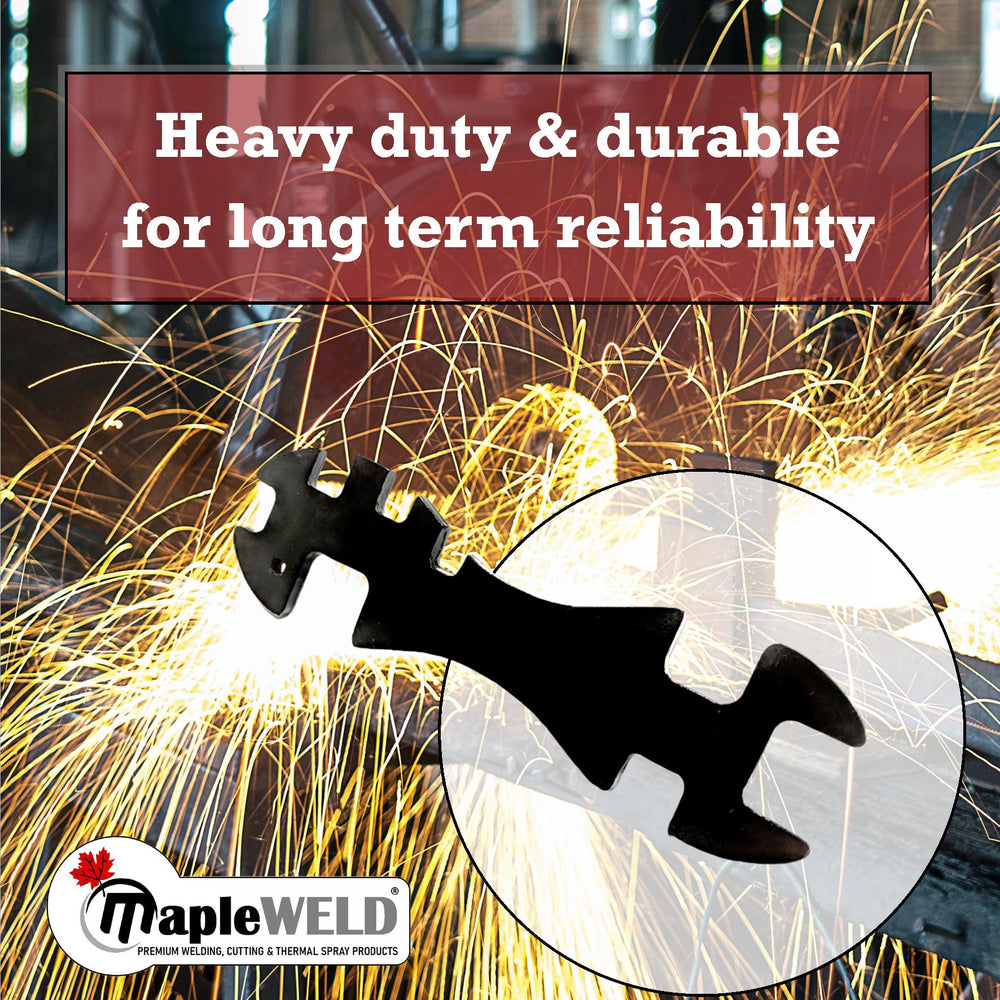 PowerWeld 10-way cylinder wrench graphic with sparks: heavy duty and durable for reliability