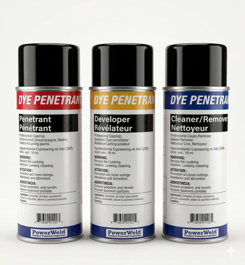 PowerWeld red dye penetrant inspection kit for weld defect detection - MapleWeld Canada