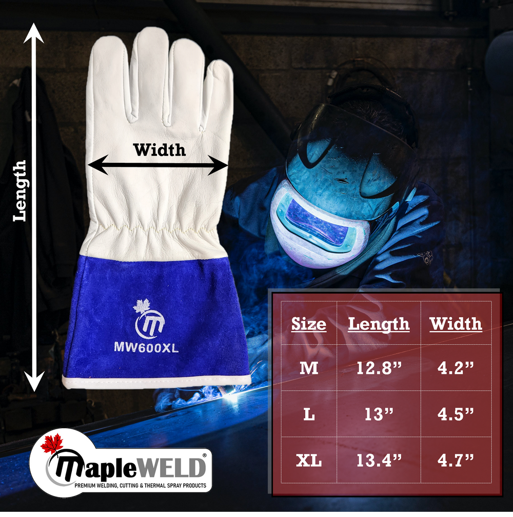 MapleWeld MW600 Goatskin Short TIG Welding Gloves with Blue Split Leather Cuff