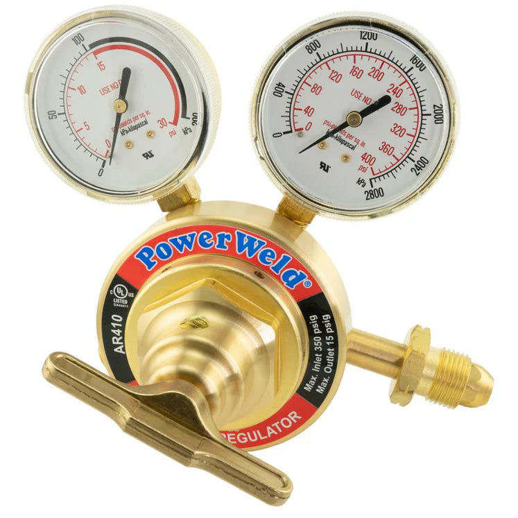 PowerWeld AR410 heavy duty acetylene regulator CGA-510 with two gauges and T-handle