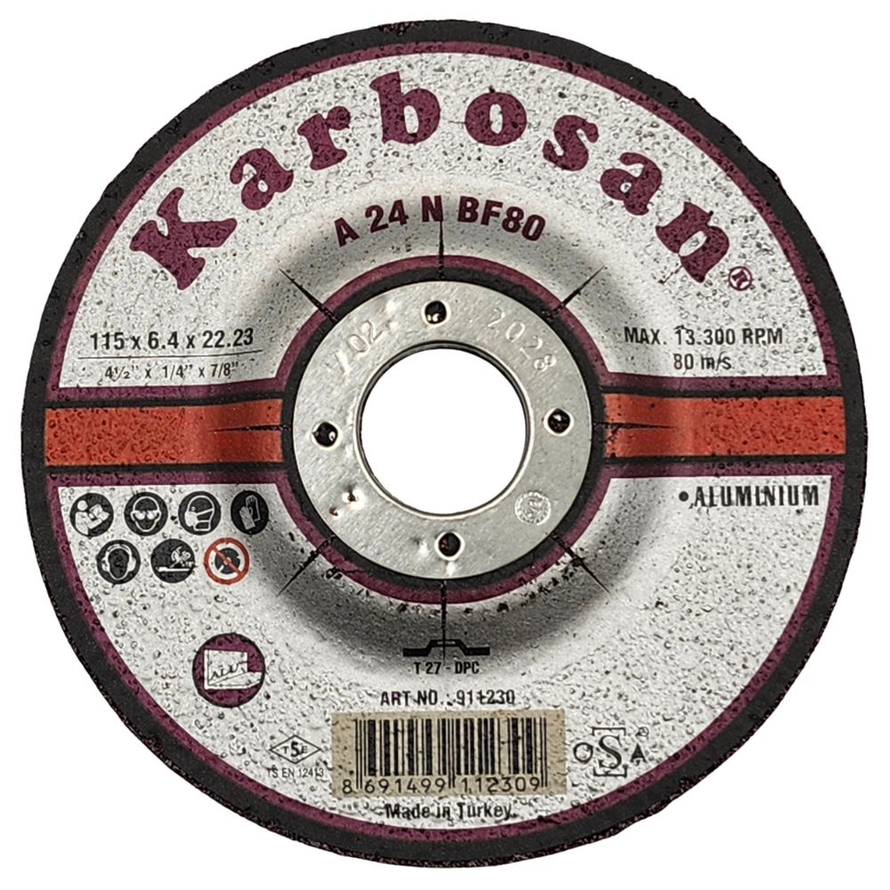 Karbosan Type 27 aluminum grinding disc 4.5 and 5 inch 1/4 x 7/8 - MapleWeld Canada