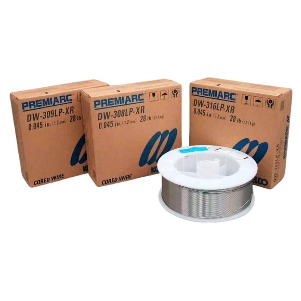 Kobelco stainless steel flux cored welding wire spool for FCAW stainless fabrication - MapleWeld Canada