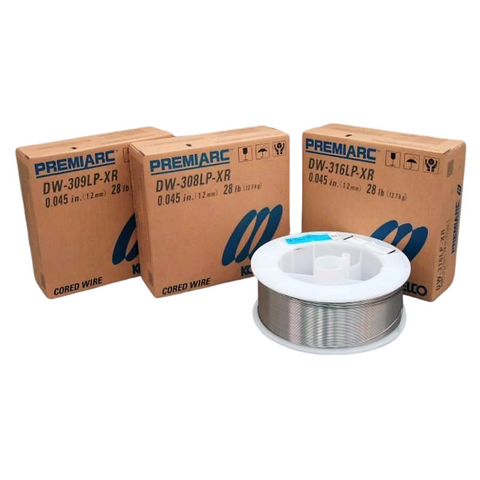 Kobelco stainless steel flux cored welding wire spool for FCAW stainless fabrication - MapleWeld Canada