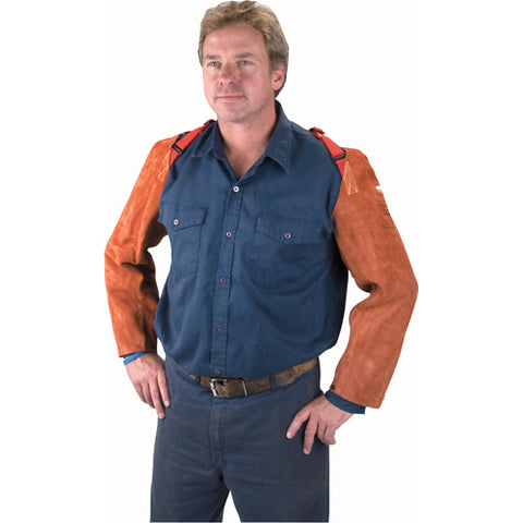 Weldmate 23 inch lava brown cowhide leather welding sleeves, EN ISO 11611 Kevlar-stitched sleeves